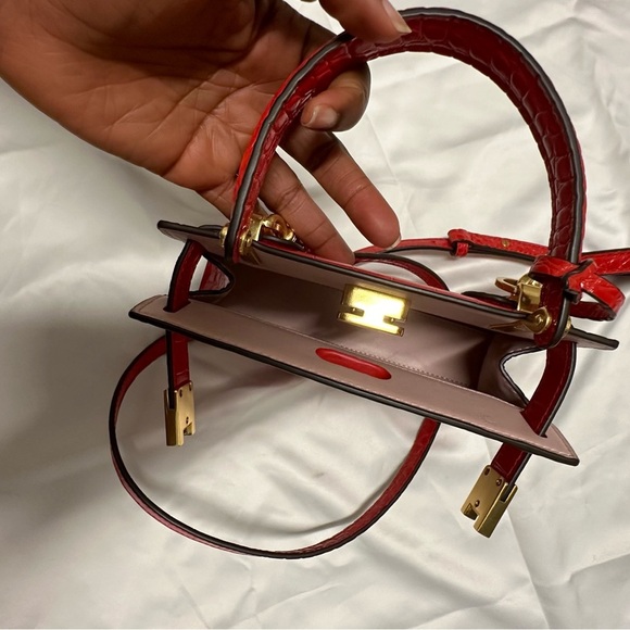 Tory Burch Mini Lee Radziwill Croc Embossed Leather Satchel - Picture 7 of 13